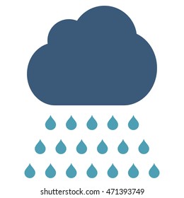 Rain Cloud icon. Vector style is bicolor flat iconic symbol, cyan and blue colors, white background.