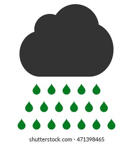 Rain Cloud icon. Vector style is bicolor flat iconic symbol, green and gray colors, white background.
