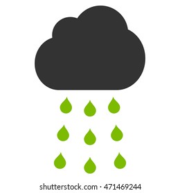 Rain Cloud icon. Vector style is bicolor flat iconic symbol, eco green and gray colors, white background.