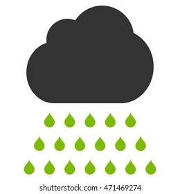 Rain Cloud icon. Vector style is bicolor flat iconic symbol, eco green and gray colors, white background.