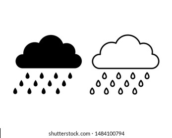 Rain cloud icon. Vector. Weather symbol in flat design, simple, outline isolated on white background. Modern forecast storm sign for web site, button, mobile app, logo, app, UI. Cartoon illustration.