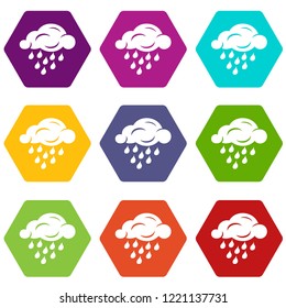 Rain cloud icons 9 set coloful isolated on white for web