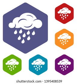 Rain cloud icons vector colorful hexahedron set collection isolated on white
