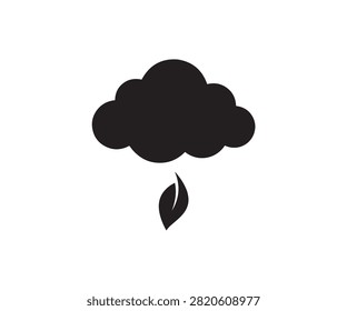 Rain cloud with a leaf-shaped raindrop in clean black silhouette vector style.