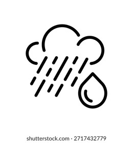 Icono de la línea de la nube de lluvia, símbolo del contorno para el Clima, la Naturaleza, la precipitación, la tormenta y el cambio estacional. Icono de signo de Vector.