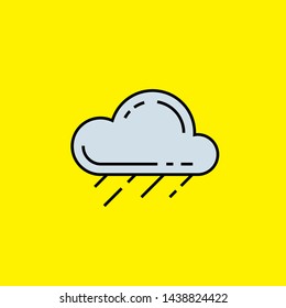 Rain cloud line icon. Simple wet weather symbol outline isolated on yellow background. Vector illustration.
