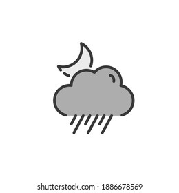 Rain, cloud and moon. Filled color icon. Weather vector illustration