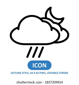 icono del vector de estilo de línea nocturna de nube sobre fondo blanco. ilustración del vector meteorológico. Stroke editable. 64 x 64 píxeles. Diseño sencillo y moderno.
