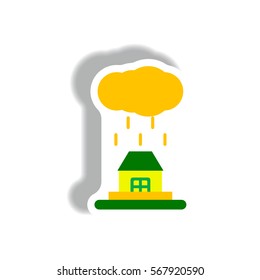 Rain cloud on house,cloudburst, downpour rain