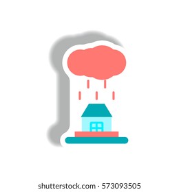 Rain cloud on house,cloudburst, downpour rain