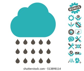 Rain Cloud pictograph with bonus options design elements. Vector illustration style is flat iconic grey and cyan symbols on white background.
