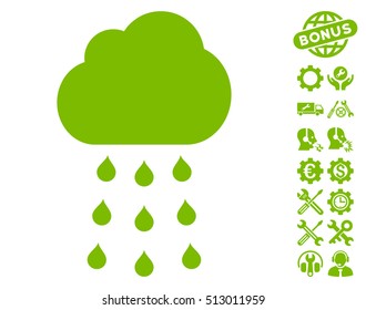 Rain Cloud pictograph with bonus settings pictures. Vector illustration style is flat iconic eco green symbols on white background.