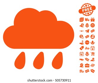 Rain Cloud pictograph with free bonus clip art. Vector illustration style is flat iconic symbols, orange color, white background.