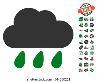 Rain Cloud pictograph with free bonus graphic icons. Vector illustration style is flat iconic symbols, green and gray colors, white background.