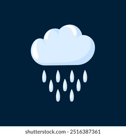 Rain cloud with raindrops in cartoon style. Design for weather forecasts, apps, or climate projects. Clean and minimalistic design.