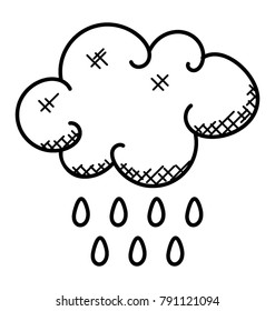 Rain cloud with raindrops, clouds moving behind raindrops, doodle vector 
