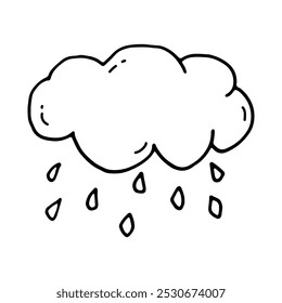 Rain cloud with raindrops. Cloud with rain. Doodle. Hand drawn.Vector illustration. Outline.