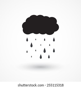 Rain cloud with raindrops falling down icon