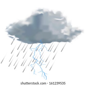 rain cloud with raindrops and lightning vector illustration on white background