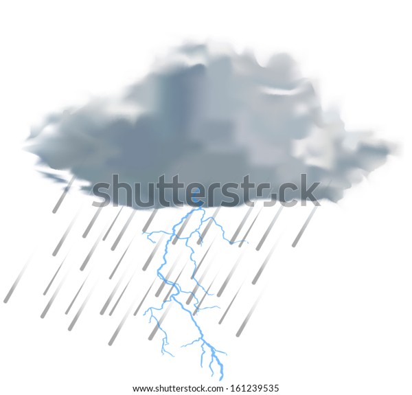 Rain Cloud Raindrops Lightning Vector Illustration Stock Vector 