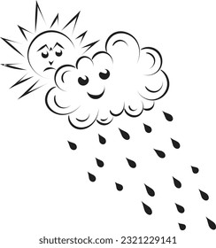 Nube de lluvia con diseño de arte de líneas de gotas de lluvia. Limpieza en la nube y diseño de iconos de sonrisa.
