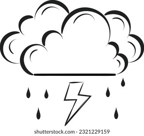 Nube de lluvia con diseño de arte de líneas de gotas de lluvia. Limpieza en la nube y diseño de iconos de sonrisa.