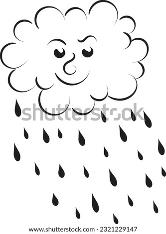 Rain cloud with raindrops line art design. Cute cloud raining and smile icon design.
