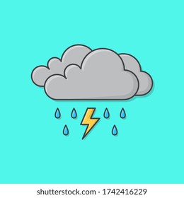 Rain Cloud With Raindrops And Thunder Strom Vector Icon Illustration. Weather Phenomena Symbol