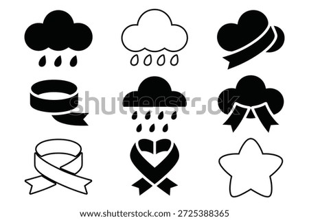 Rain cloud ribbon star icons drops