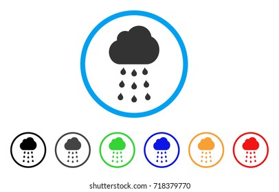 Rain Cloud rounded icon. Style is a flat rain cloud gray symbol inside light blue circle with black, gray, green, blue, red, orange variants. Vector designed for web and software interfaces.