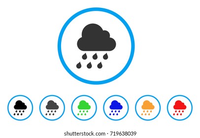 Rain Cloud rounded icon. Style is a flat rain cloud gray symbol inside light blue circle with black, gray, green, blue, red, orange color versions. Vector designed for web and software interfaces.