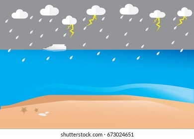 Rain and cloud season in the sea vector Illustration background. 