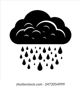 Silueta de nubes de lluvia aislada sobre fondo blanco. Diseño de Ilustración vectorial de iconos de lluvia.