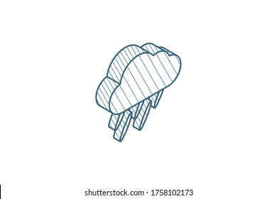 rain cloud, storm weather isometric icon. 3d vector illustration. Isolated line art technical drawing. Editable stroke