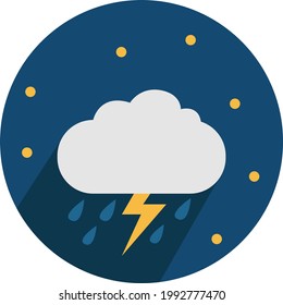 Nube de lluvia con trueno, ilustración, sobre fondo blanco.
