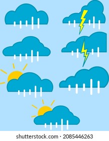 Rain, cloud, thunder, sun vector illustration