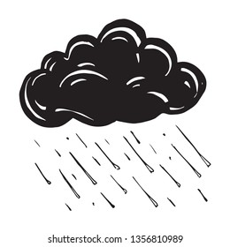 Rain cloud. Vector black and white illustration. Weather