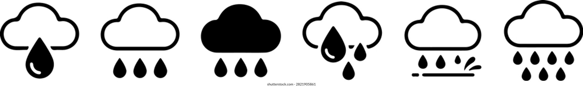 Rain and cloud weather icon set vector line silhouette rainstorm forecast