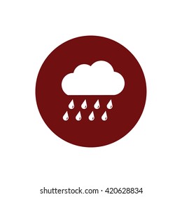 Rain cloud white icon vector. Red circle. Red button