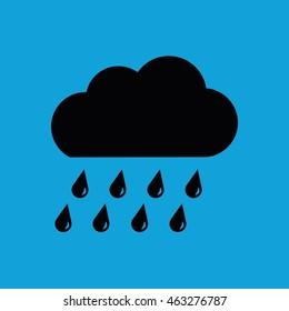 Rain cloud white icon. Vector icon for weather forecast. Blue background
