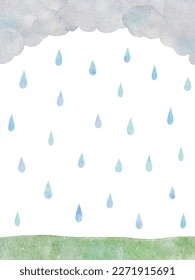 Rain, Clouds and Hills Rainy Day Watercolor Illustration Background