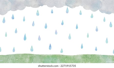 Rain, Clouds and Hills Rainy Day Watercolor Illustration Background