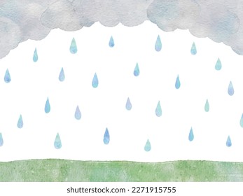 Rain, Clouds and Hills Rainy Day Watercolor Illustration Background