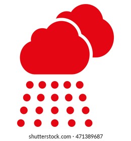 Rain Clouds icon. Vector style is flat iconic symbol, red color, white background.