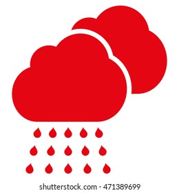 Rain Clouds icon. Vector style is flat iconic symbol, red color, white background.
