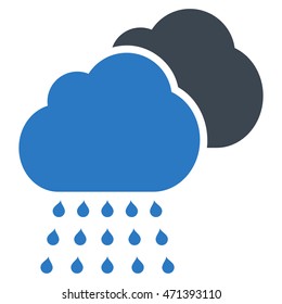 Rain Clouds icon. Vector style is bicolor flat iconic symbol, smooth blue colors, white background.