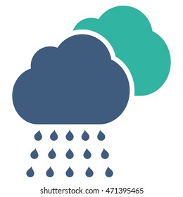 Rain Clouds icon. Vector style is bicolor flat iconic symbol, cobalt and cyan colors, white background.