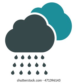 Rain Clouds icon. Vector style is bicolor flat iconic symbol, soft blue colors, white background.