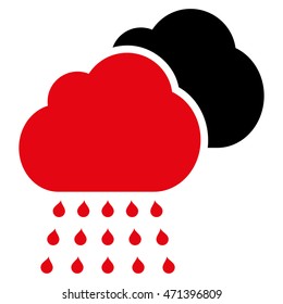 Rain Clouds icon. Vector style is bicolor flat iconic symbol, intensive red and black colors, white background.