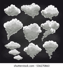 Rain clouds icons collection on chalkboard vector illustration